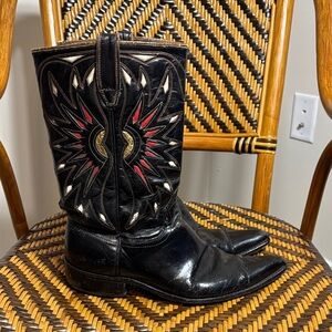 Vintage Acme Western Leather Inlay Cowboy Cowgirl Boots 7.5D